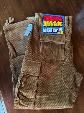 Empyre Relax Loose Fit Men's Corduroy Cargo Pants Brown NWT Size 30